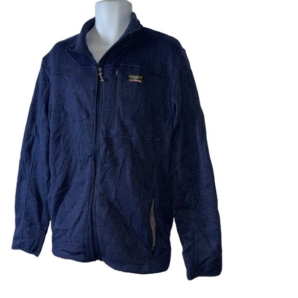 LL Bean Ribbed Cardigan Sweater Mens XL Big Tall Blue Pockets Logo Fleece Lined - Picture 5 of 9
